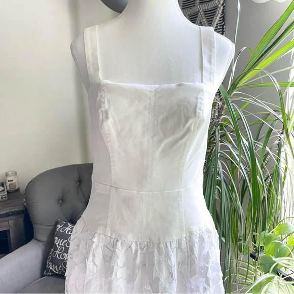 Anthropologie Pilcro Dress Sleeveless Drop Waist Lace Midi Dress Ivory  White 8